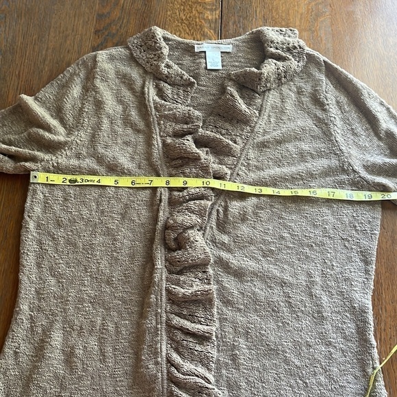 Sarah Spencer Open Cardigan ruffled front edge long sleeves tan size Large - Picture 8 of 12